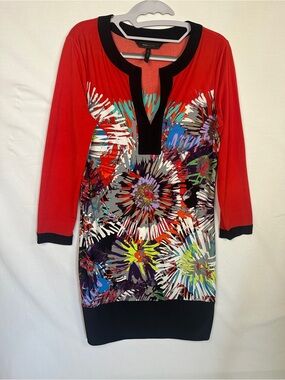 BCBGMaxAzria Red Multi-Color Floral Print Shift Dress